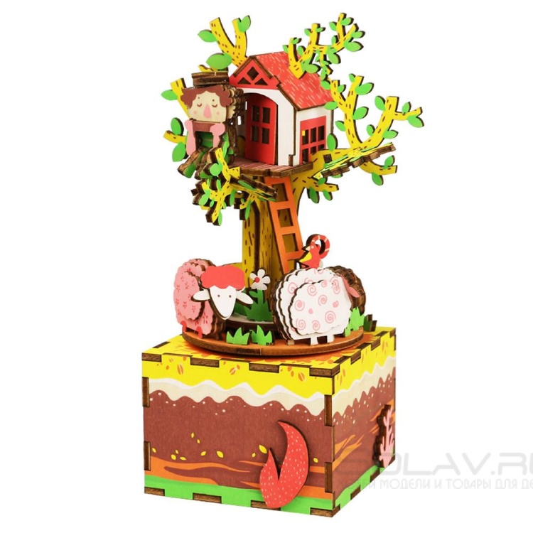 Деревянный 3D конструктор - музыкальная шкатулка Robotime "Tree House" - AM408